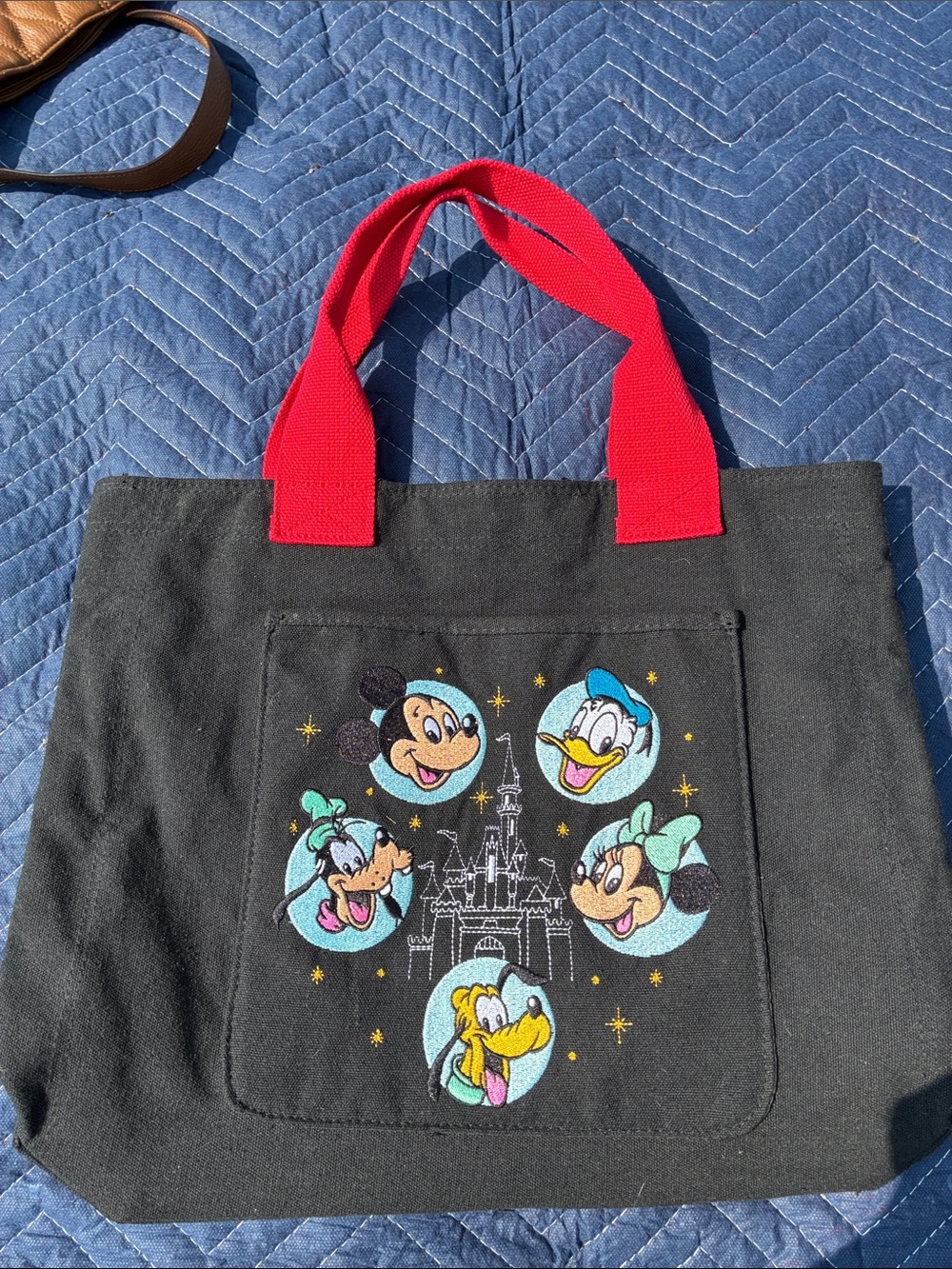 Disney Parks Exclusive Character Black Canvas Tote with Red Handles